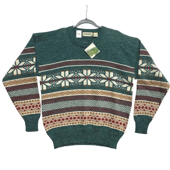 St. John's Bay Other - St Johns Bay Sweater Mens Large Green Fair Isle Snowflake Knit Vintage NWT